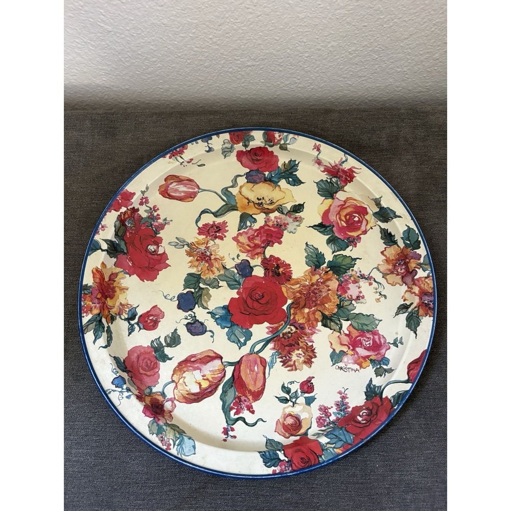 1988 Vintage Potpourri Press Floral Serving Tray By Christina.   Hong Kong 13.5"